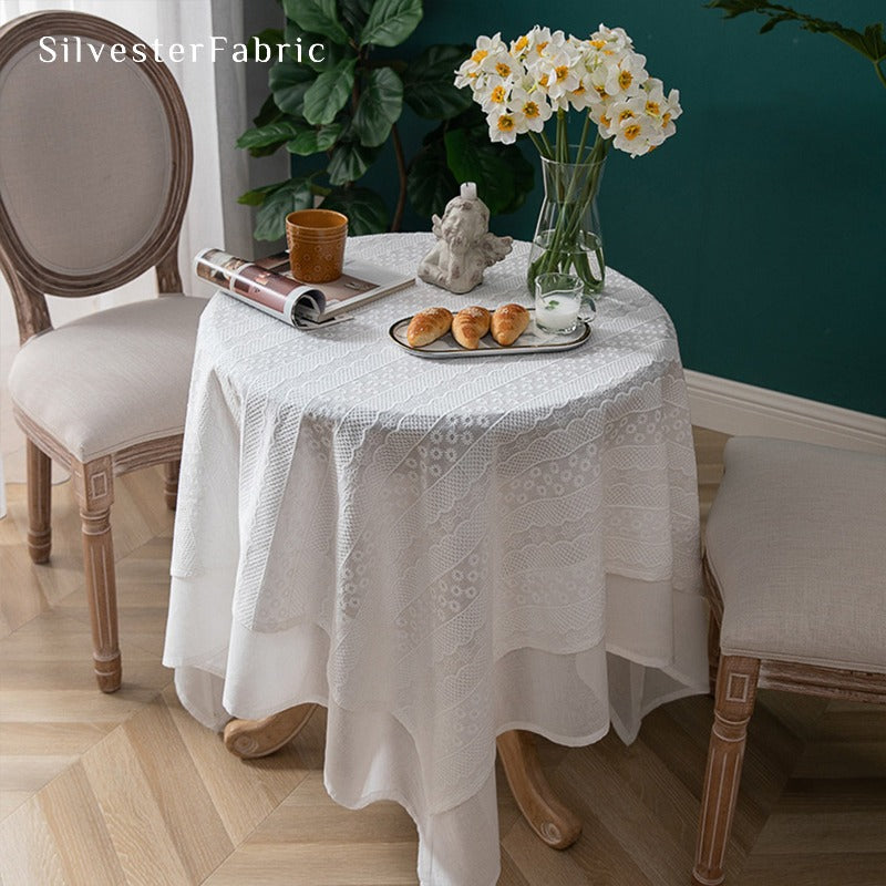 White Rectangle Tablecloth丨Embroidery Tablecloth