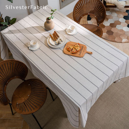 Light Grey Striped Linens Rustic Rectangle Long Polyester Tablecloths