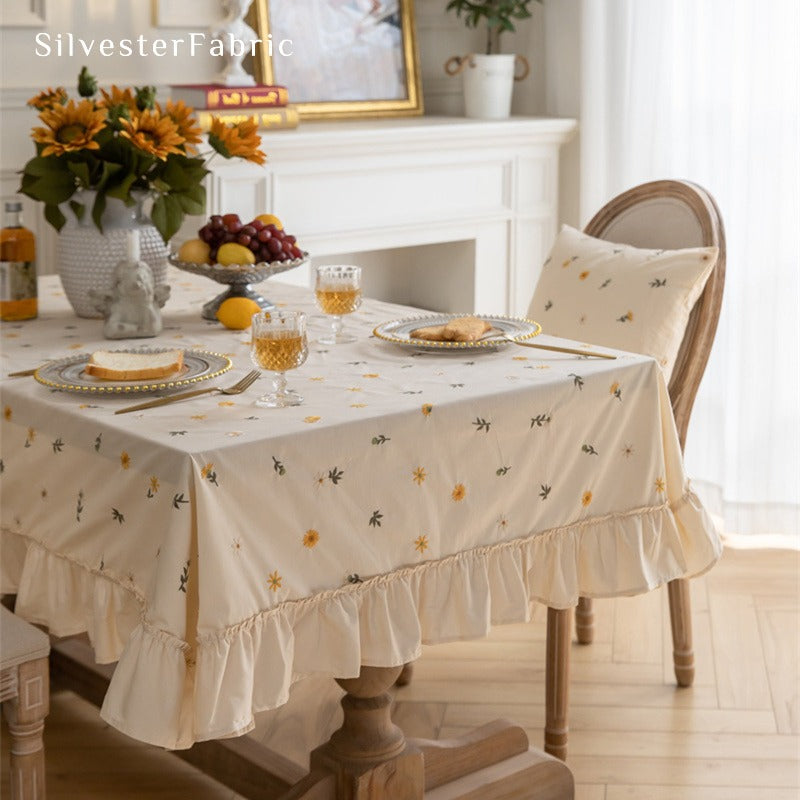 Floral Embroidered Tablecloth For Round Table - Silvester Fabric