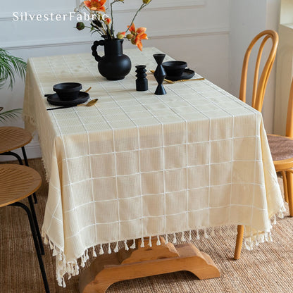 Fall French Plaid Embroidered Round Vintage Rectangle Tablecloths
