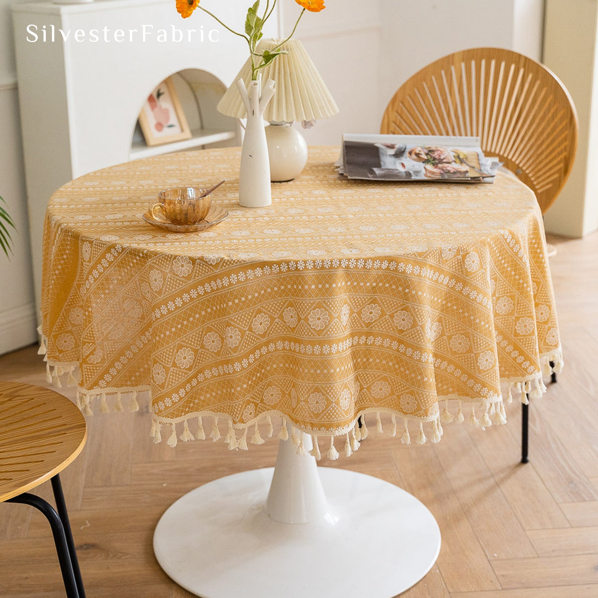 Yellow Tablecloth for Round Table丨Free Shipping - Silvester Fabric