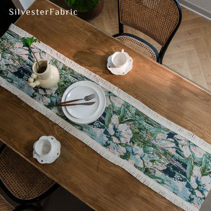 French Green Floral Pattern Cotton Rectangle Long Table Runners