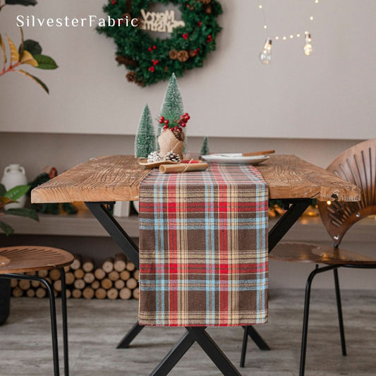 Close‑up of Brown Plaid Table Runner corner