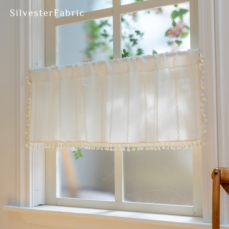 Close‑up of White French Cafe Curtain corner