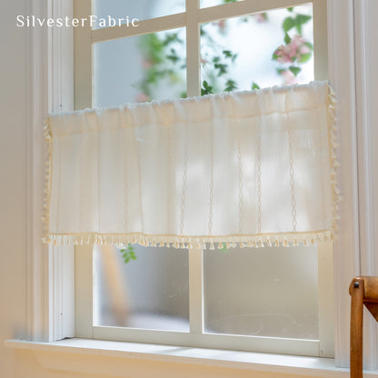 Close‑up of White French Cafe Curtain corner
