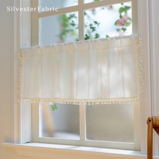 Close‑up of White French Cafe Curtain corner