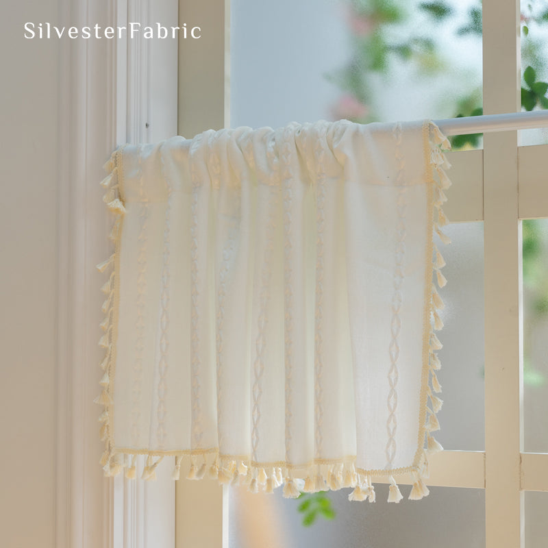 Close‑up of White French Cafe Curtain