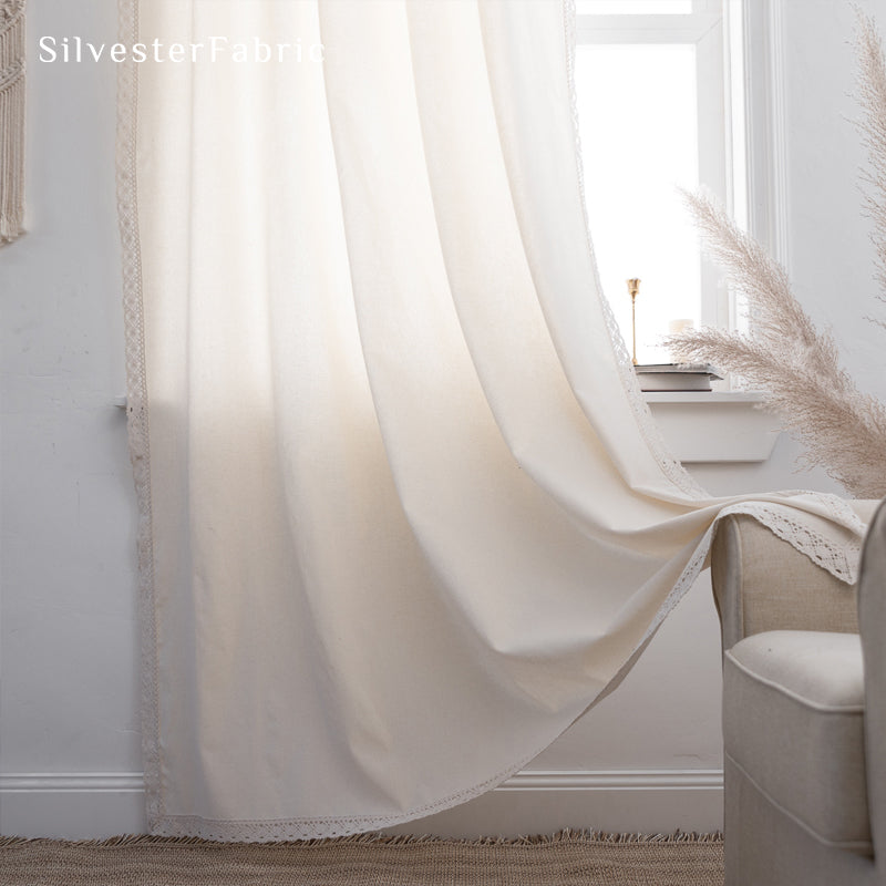 white farmhouse lace curtain panel