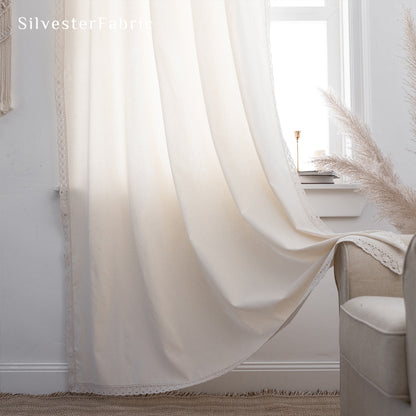white farmhouse lace curtain panel