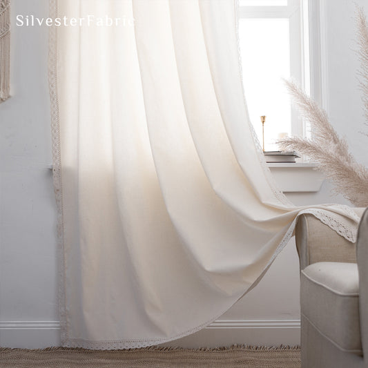 white farmhouse lace curtain panel