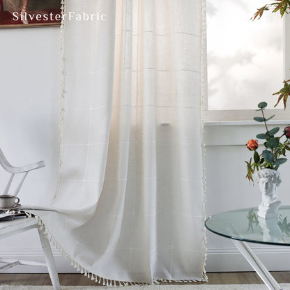 white plaid farmhouse curtain panel