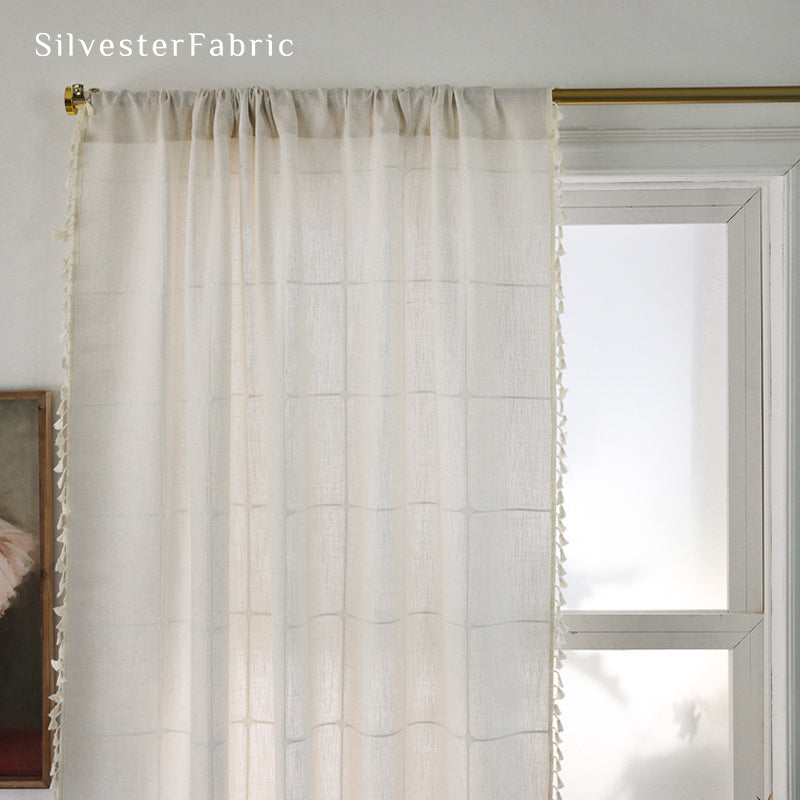white plaid farmhouse curtain fabric texture
