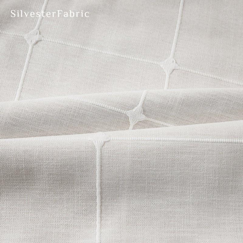 white plaid farmhouse curtain fabric close-up