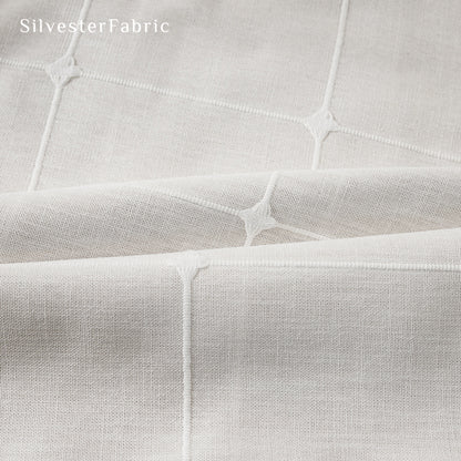 white plaid farmhouse curtain fabric close-up