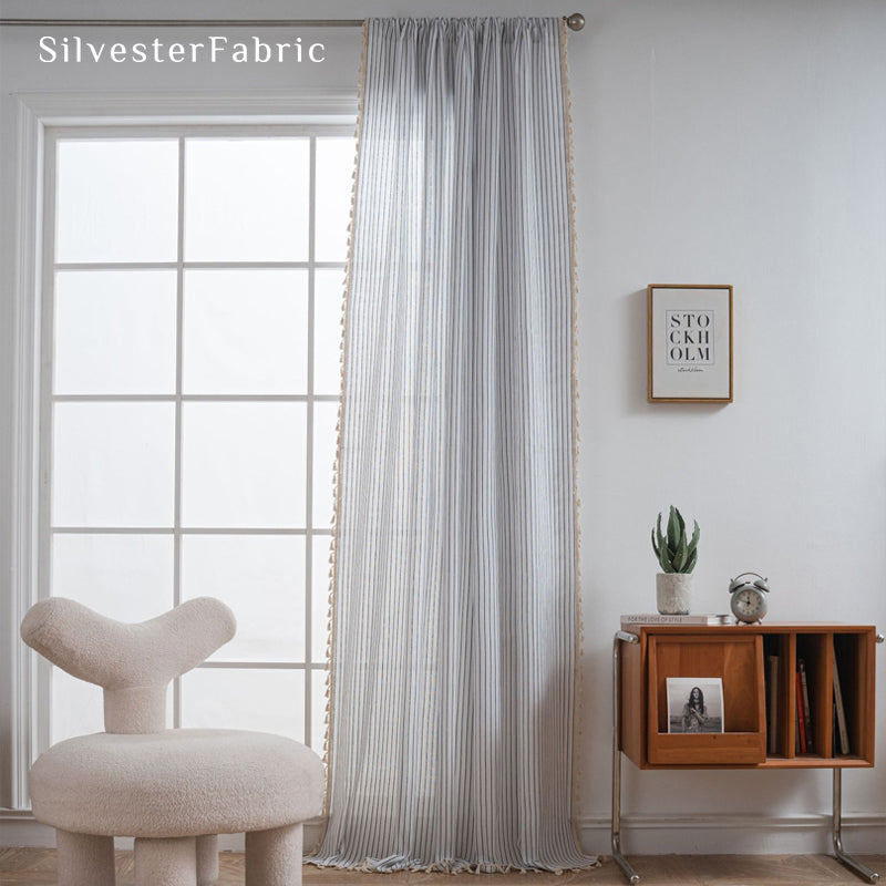 Close‑up of White  Striped Curtain corner