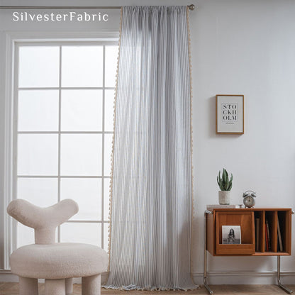 Close‑up of White  Striped Curtain corner
