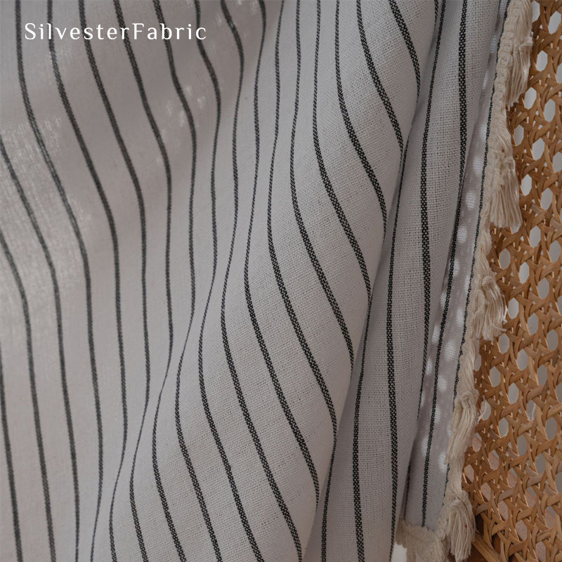 Close‑up of White Farmhouse Striped Curtain