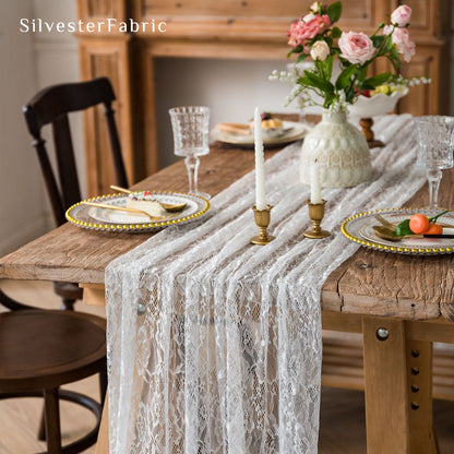 white floral lace table runner for everyday dining