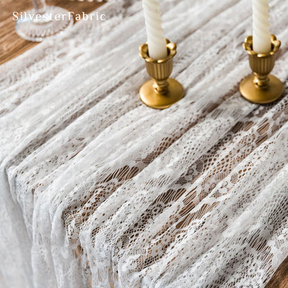 white lace table runner fabric close-up