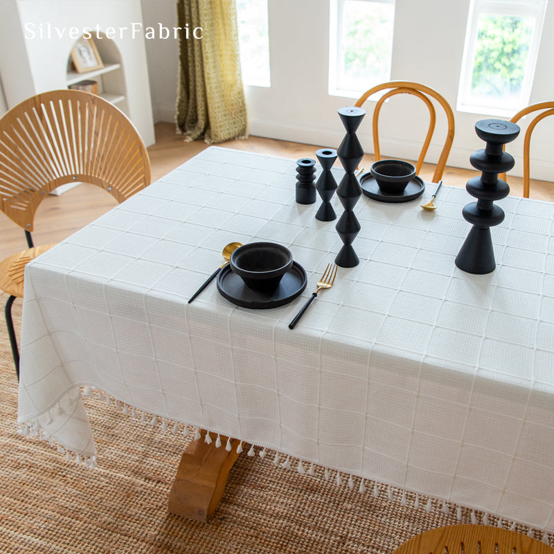 White Farmhouse Waffle Tablecloth
