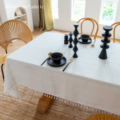White Farmhouse Waffle Tablecloth