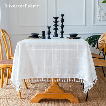 White Farmhouse Waffle Tablecloth