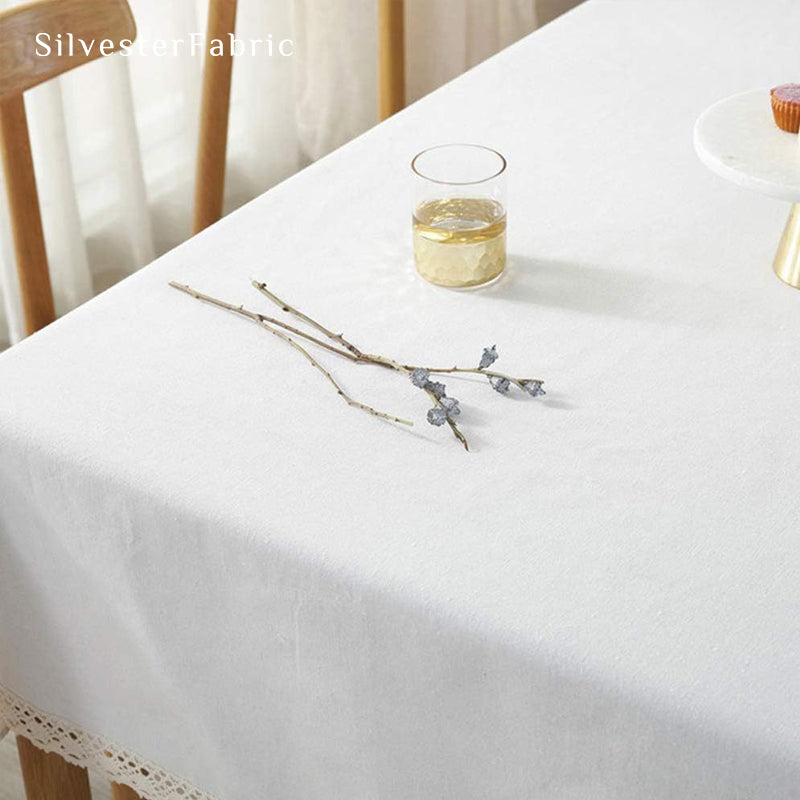 solid white farmhouse tablecloth fabric close-up