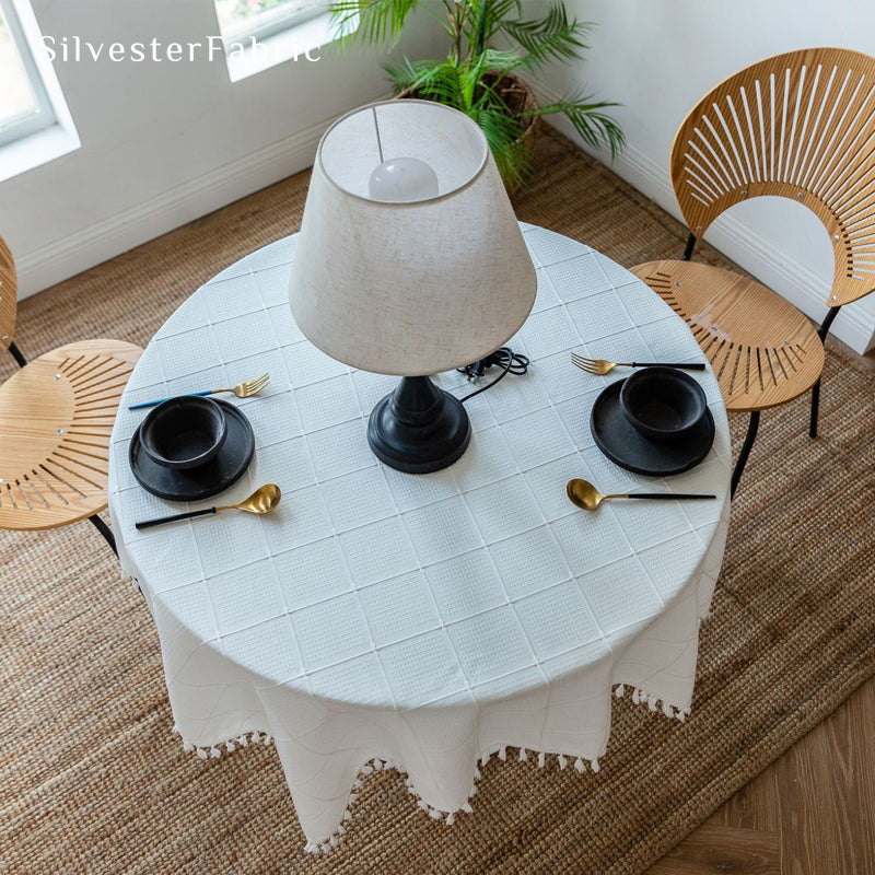 White Farmhouse Waffle Tablecloth