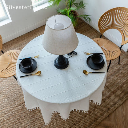 White Farmhouse Waffle Tablecloth