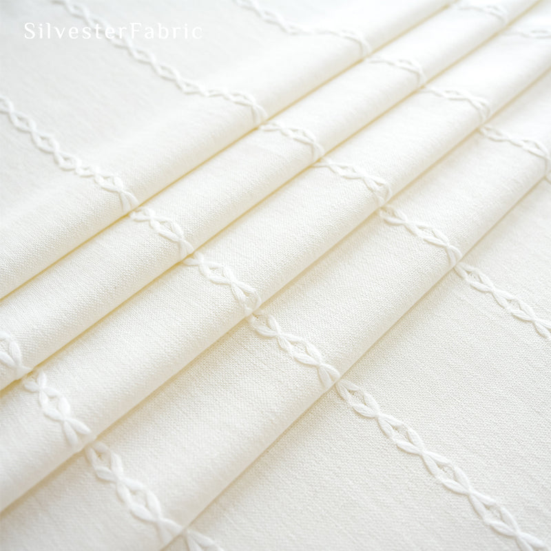 white farmhouse striped tablecloth fabric close-up