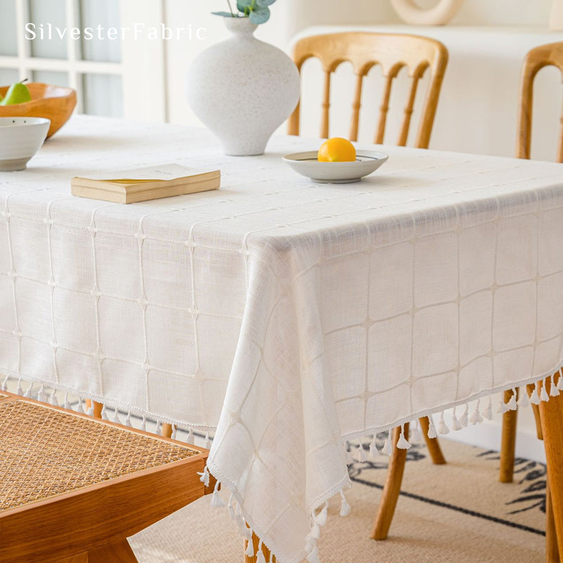 white plaid farmhouse tablecloth for everyday dining