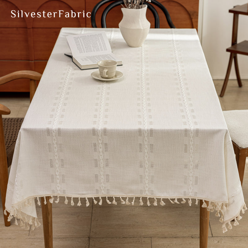 white farmhouse rectangle tablecloth for everyday dining