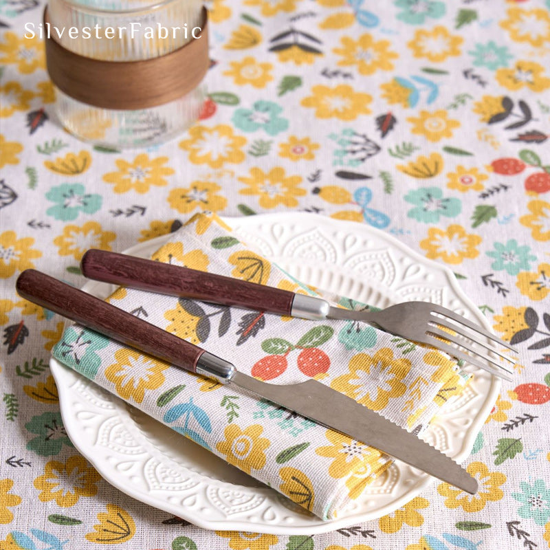 Yellow floral farmhouse placemats fabric close-up