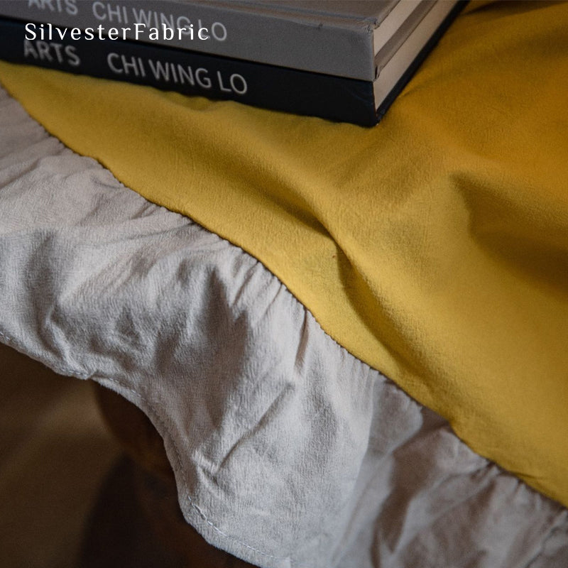 yellow french cotton curtain fabric close-up