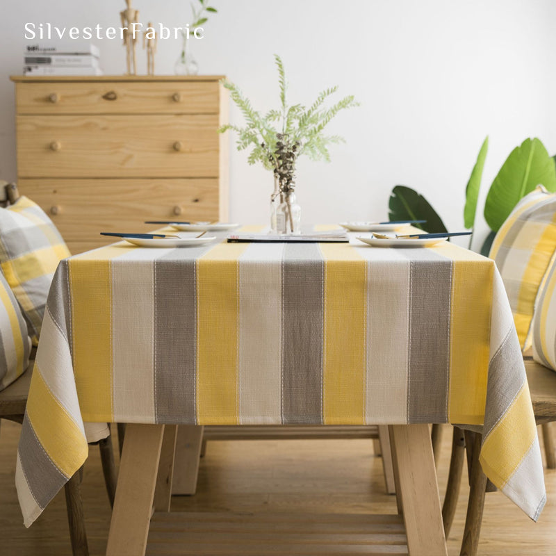 yellow striped farmhouse tablecloth for everyday dining