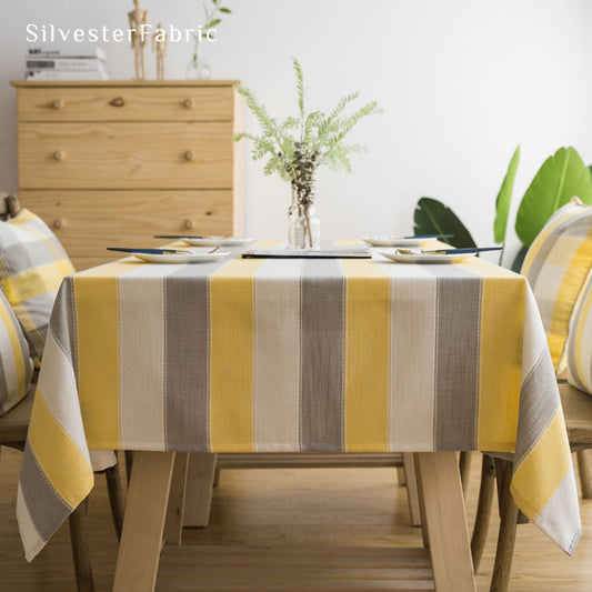 yellow striped farmhouse tablecloth for everyday dining