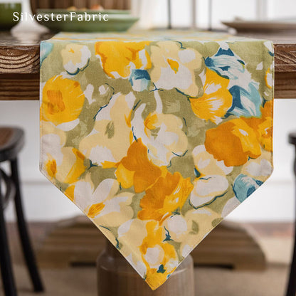 Yellow Floral Coffee Table Runner丨Decorative Dining Table