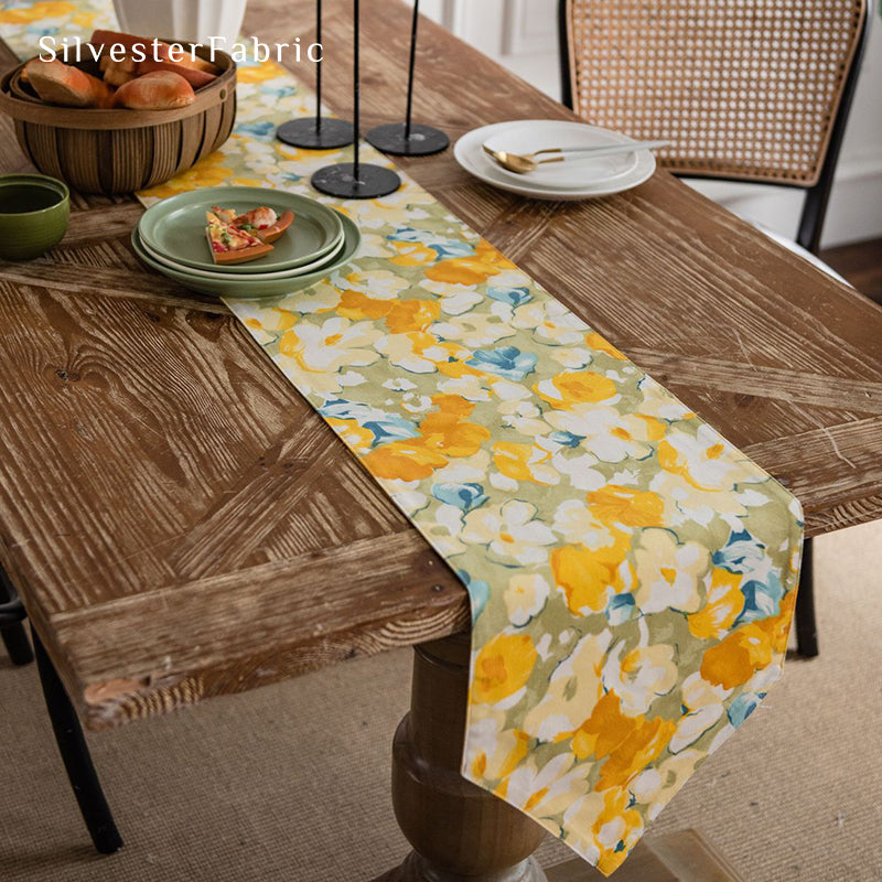 Yellow Floral Coffee Table Runner丨Decorative Dining Table