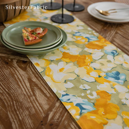 Yellow Floral Coffee Table Runner丨Decorative Dining Table