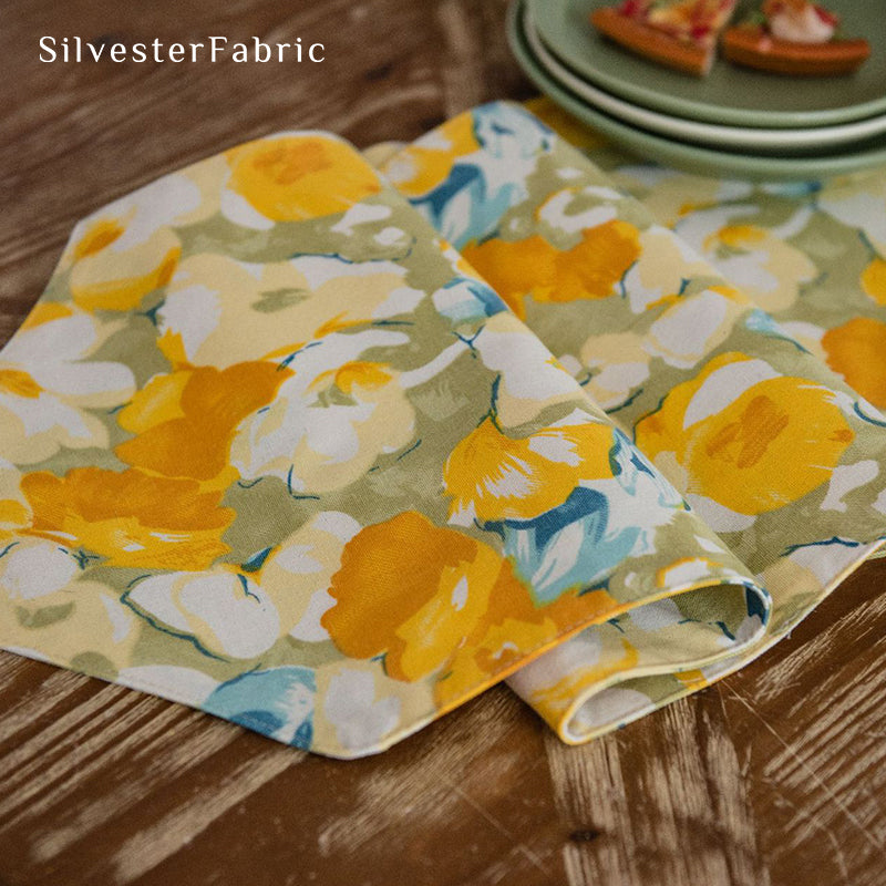 Yellow Floral Coffee Table Runner丨Decorative Dining Table