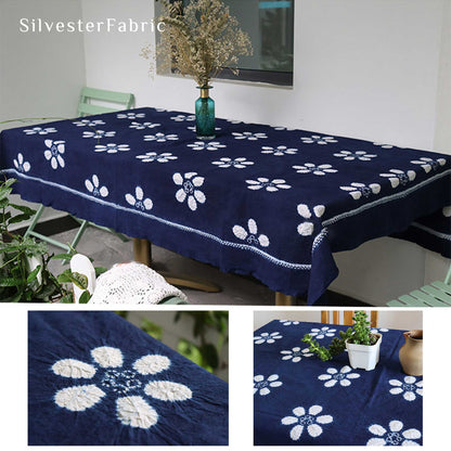 Hand Dyed Vintage Tie-Dye Flower Pattern Rectangle Tablecloths