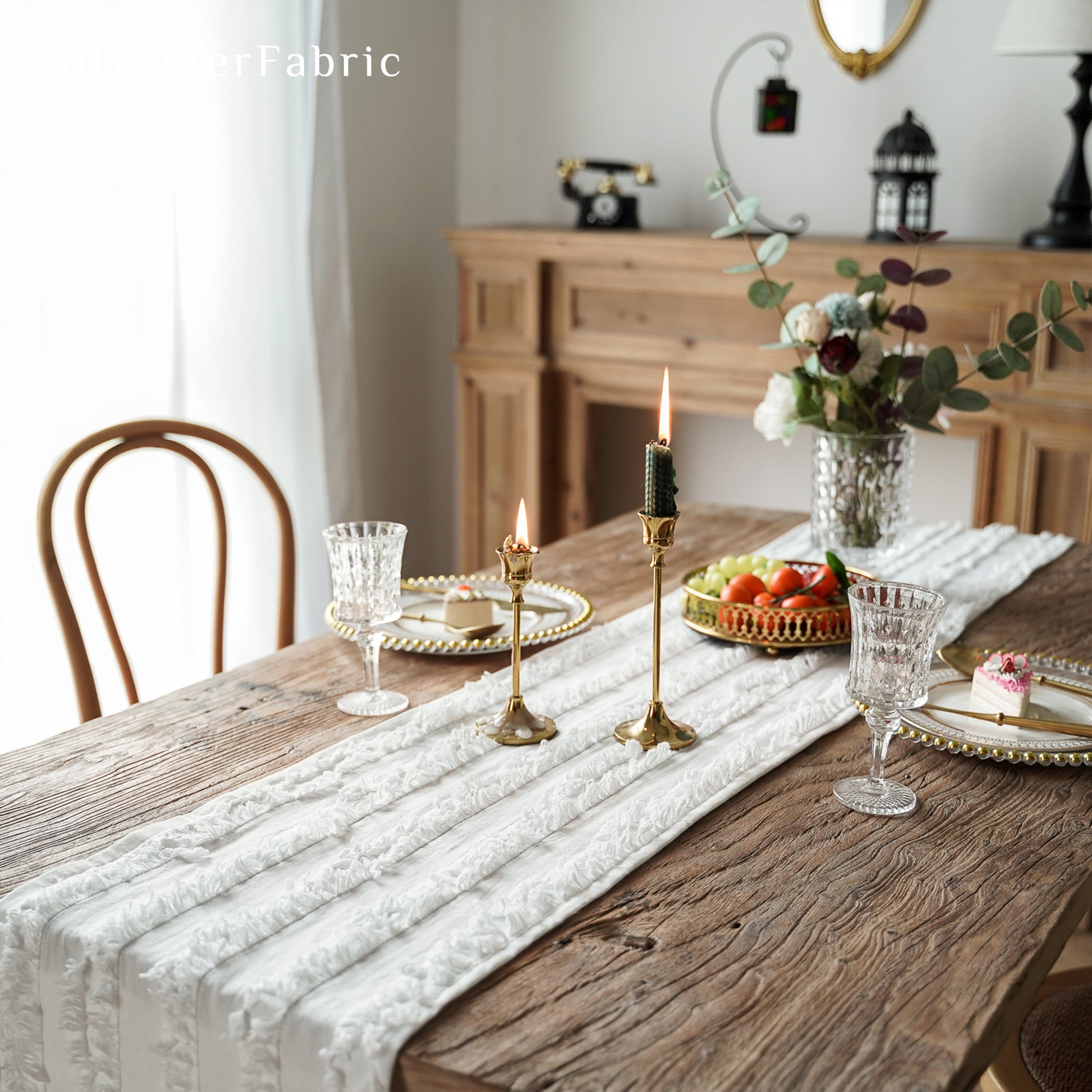 White Table Runner丨Grey Table Runner - Silvester Fabric