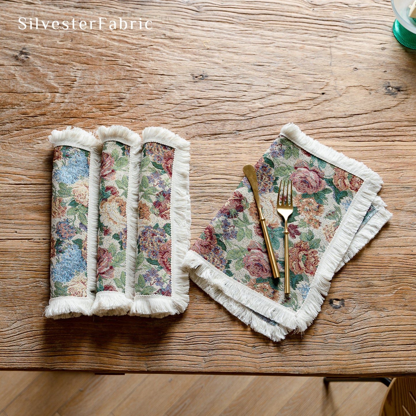 French Oil-Like Vibrant Floral Patterns Vintage Cotton Long Table Runners