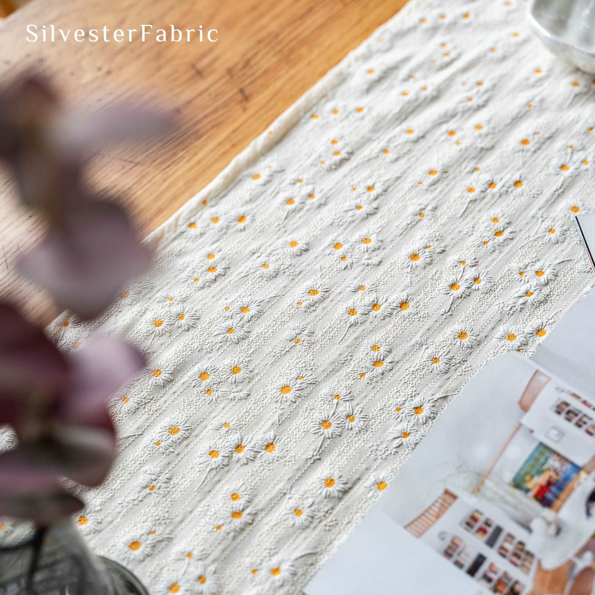 Yellow Daisy Printed French Country Vintage Cotton Long Table Runners