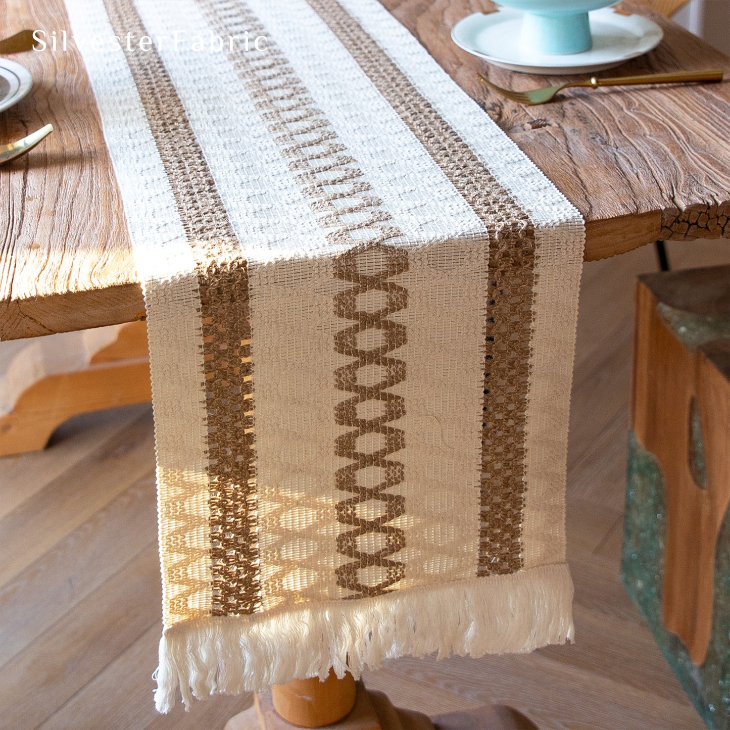 Cotton Weave Colour Blocking Boho Geometric Pattern Long Table Runners