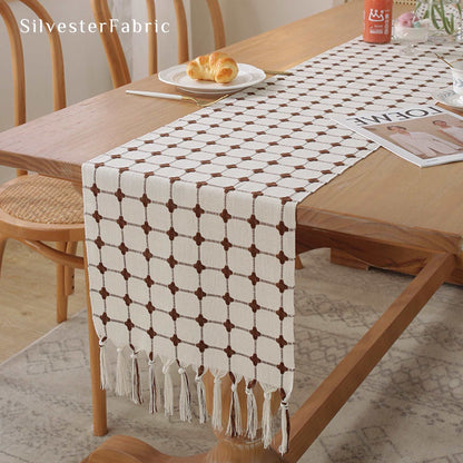 Gray Linen Plaid Embroidery French Vintage Country Table Runners