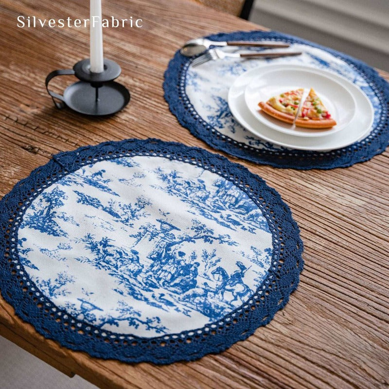 Elegant blue linen table mats on the table
