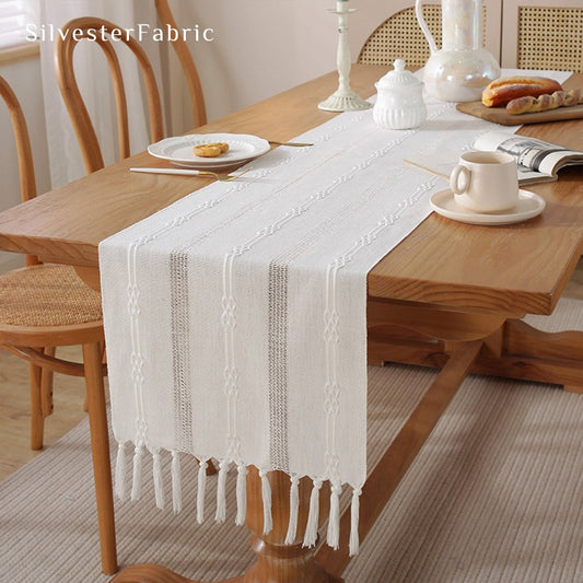 White Table Runner丨Coffee Table Runner - Silvester Fabric