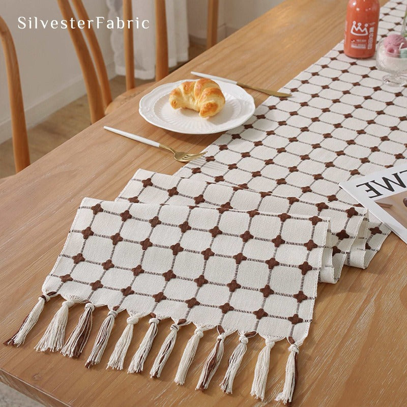 modern dresser runner Amazon.com: yuboo Boho Table Runner Short, Dresser Runner Cover Top, Beige Macrame Coffee Table Runners for Living Room Kitchen, Nightstand, End Table, Farmhouse Spring Dresser Decor, 48 Inches Long : Home &