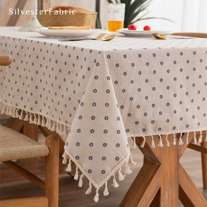 French  Blue Floral Pattern Vintage Country Rectangle Linen Tablecloths